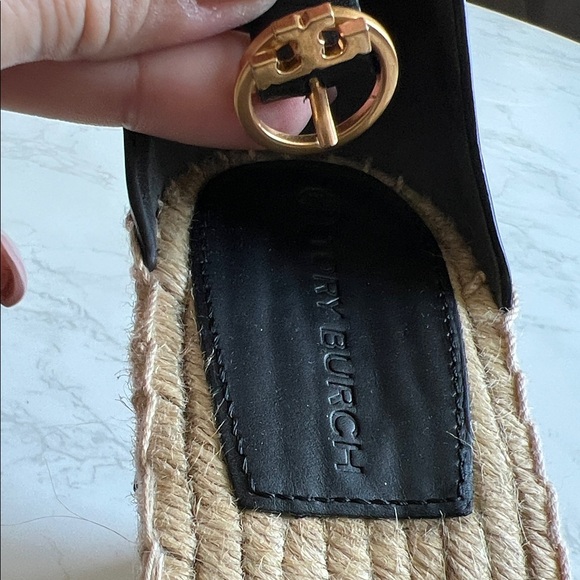 Tory Burch Black Leather Espadrille Platform Sandals - Picture 3 of 5